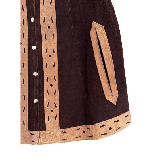 Vintage 60s 70s Leather Suede Poncho Snap Cape Hippie Boho S/M - Picture 4 of 7